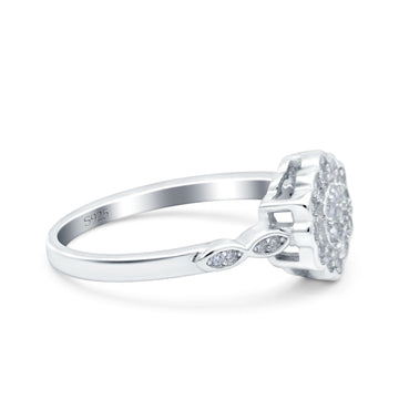 Flower Wedding Band Ring Round Pave Simulated Cubic Zirconia 925 Sterling Silver (10mm)